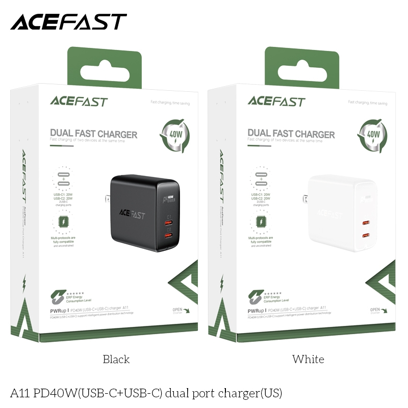Sạc ACEFAST PD3.0 40W 2 cổng USB-C (US) - A11