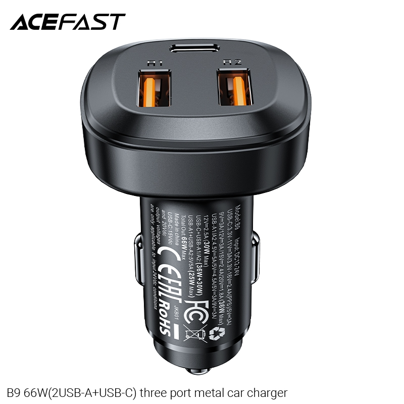 Sạc ô tô ACEFAST 66W 3 cổng 2xUSB-A + USB-C