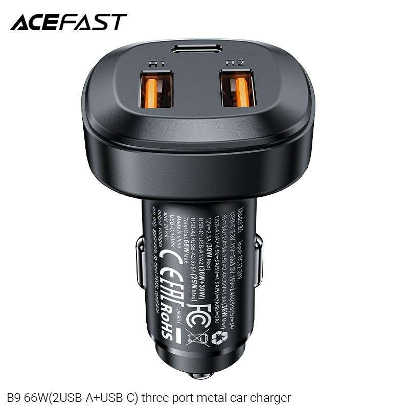  Sạc ô tô ACEFAST 66W 3 cổng 2xUSB-A + USB-C 