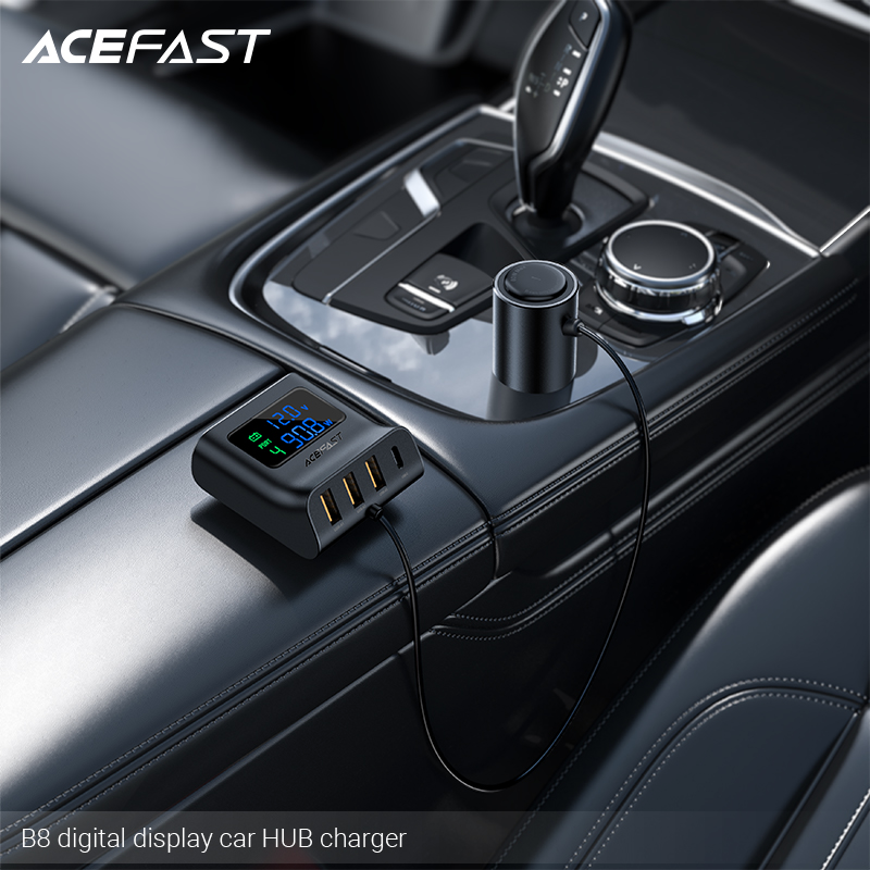 Sạc Hub ô tô ACEFAST 90W 4 cổng 3xUSB-A + USB-C có đèn hiển thị