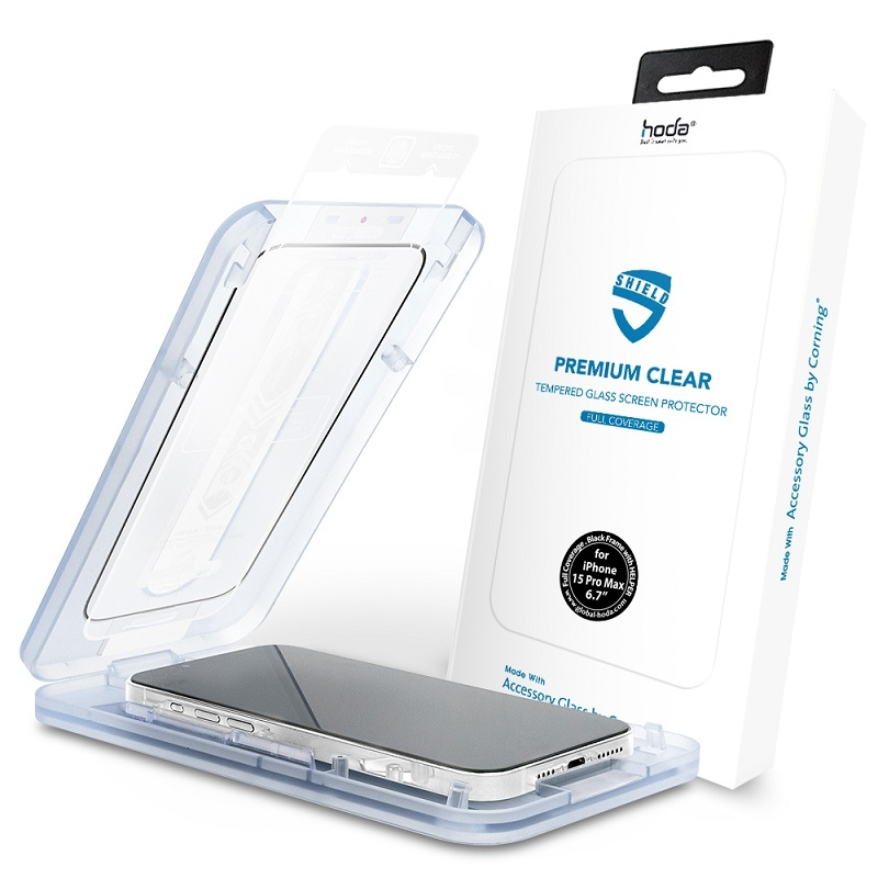 Kính cường lực kèm khung trợ dán HODA chống trầy AGbC by Corning cho iPhone 15 series