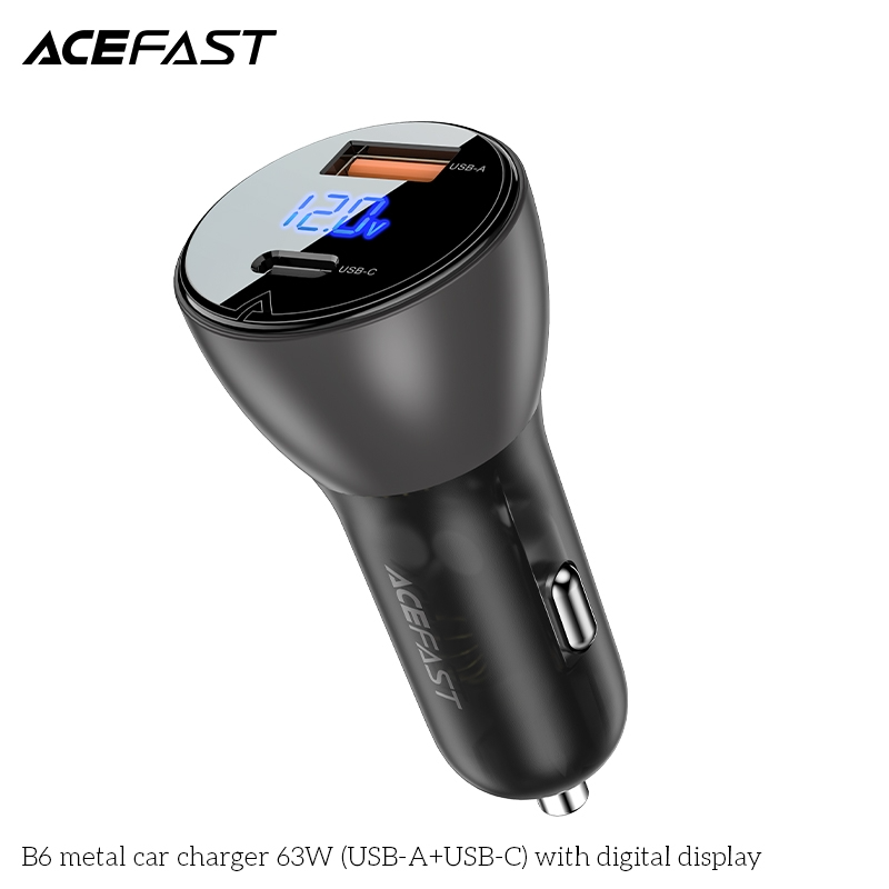Sạc ô tô ACEFAST 63W 2 cổng USB-A + USB-C có đèn hiển thị