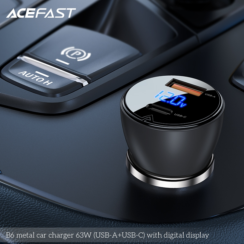 Sạc ô tô ACEFAST 63W 2 cổng USB-A + USB-C có đèn hiển thị