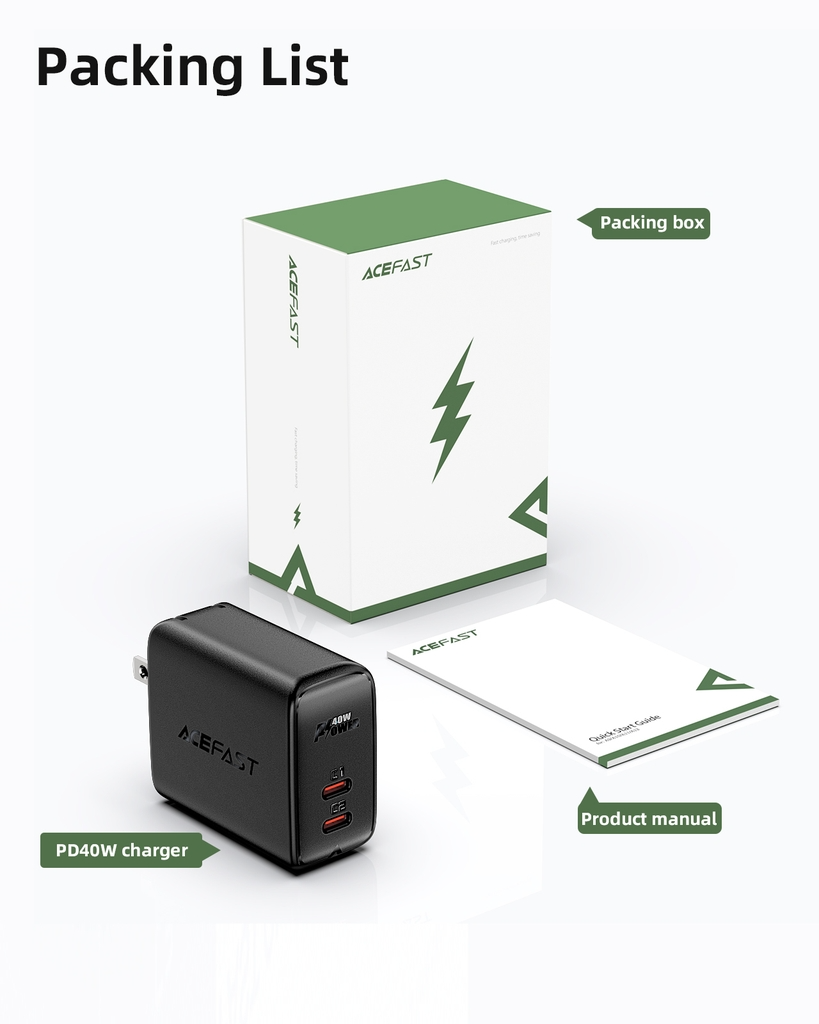 Sạc ACEFAST PD3.0 40W 2 cổng USB-C (US) - A11