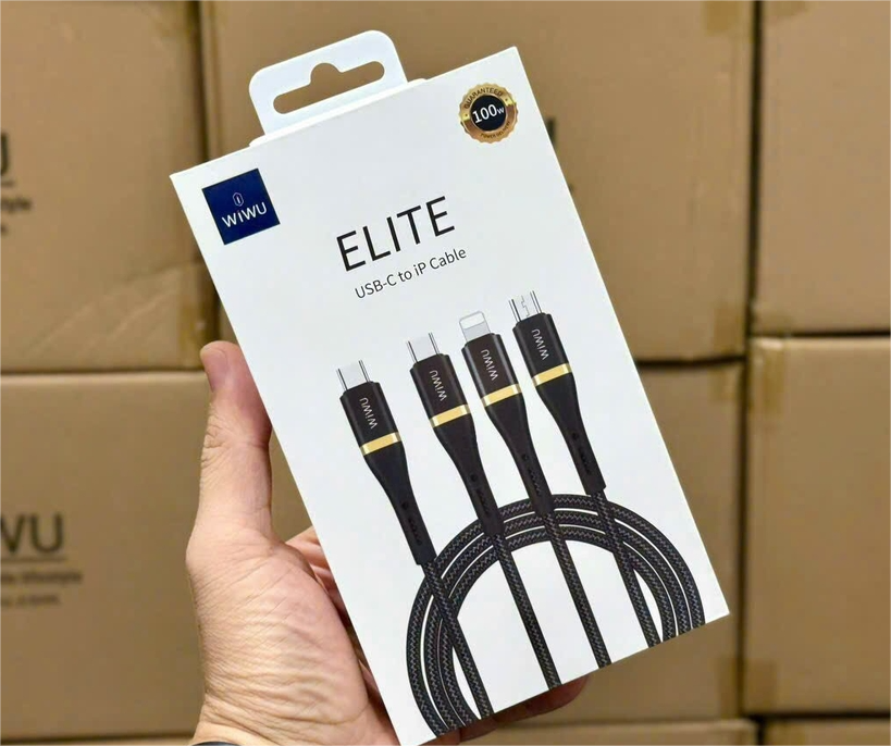 CÁP WIWU ELITE 100W ĐẦU C RA 3IN1 WI-C024 CỔNG SẠC USB-C TO USB-C+IP+MICRO