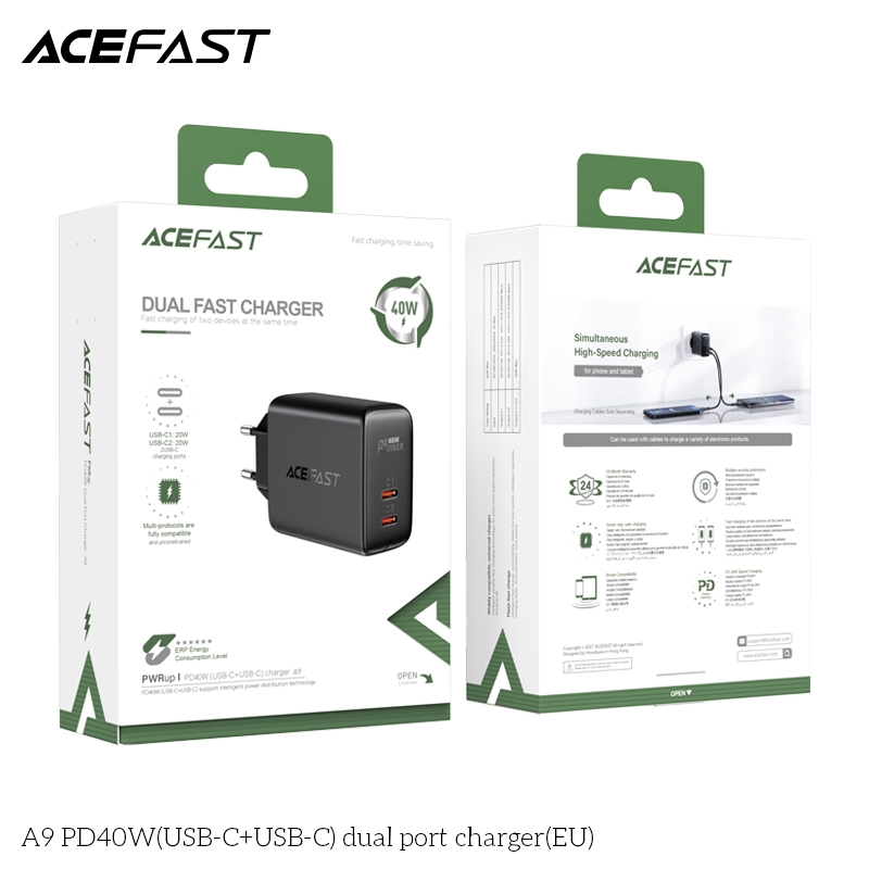 Sạc ACEFAST PD3.0 40W 2 cổng USB-C (EU) - A9