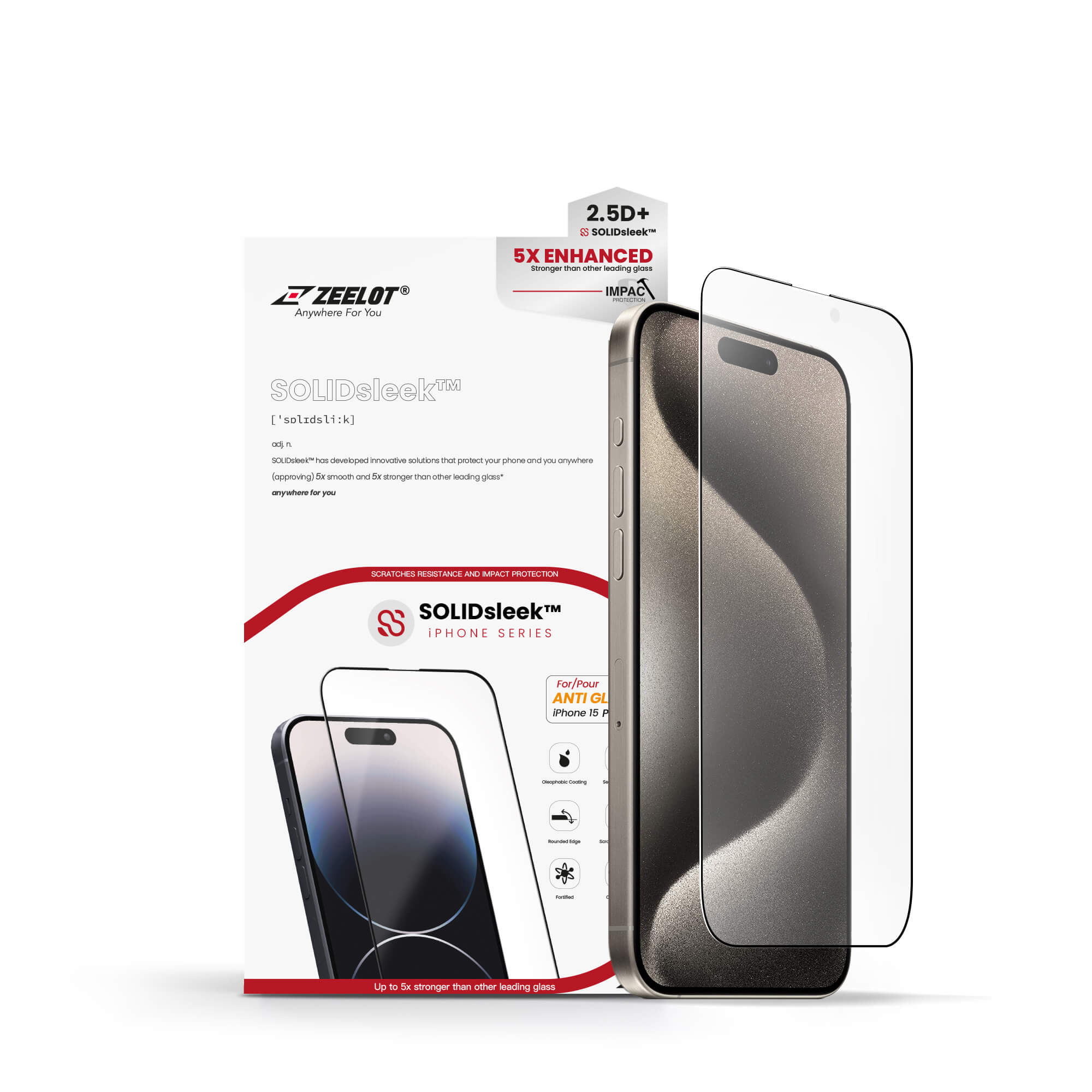 Miếng Dán Cường Lực Chống Vân Tay Cho iPhone 15 Pro/ 15 Pro Max SOLIDsleek ZEELOT