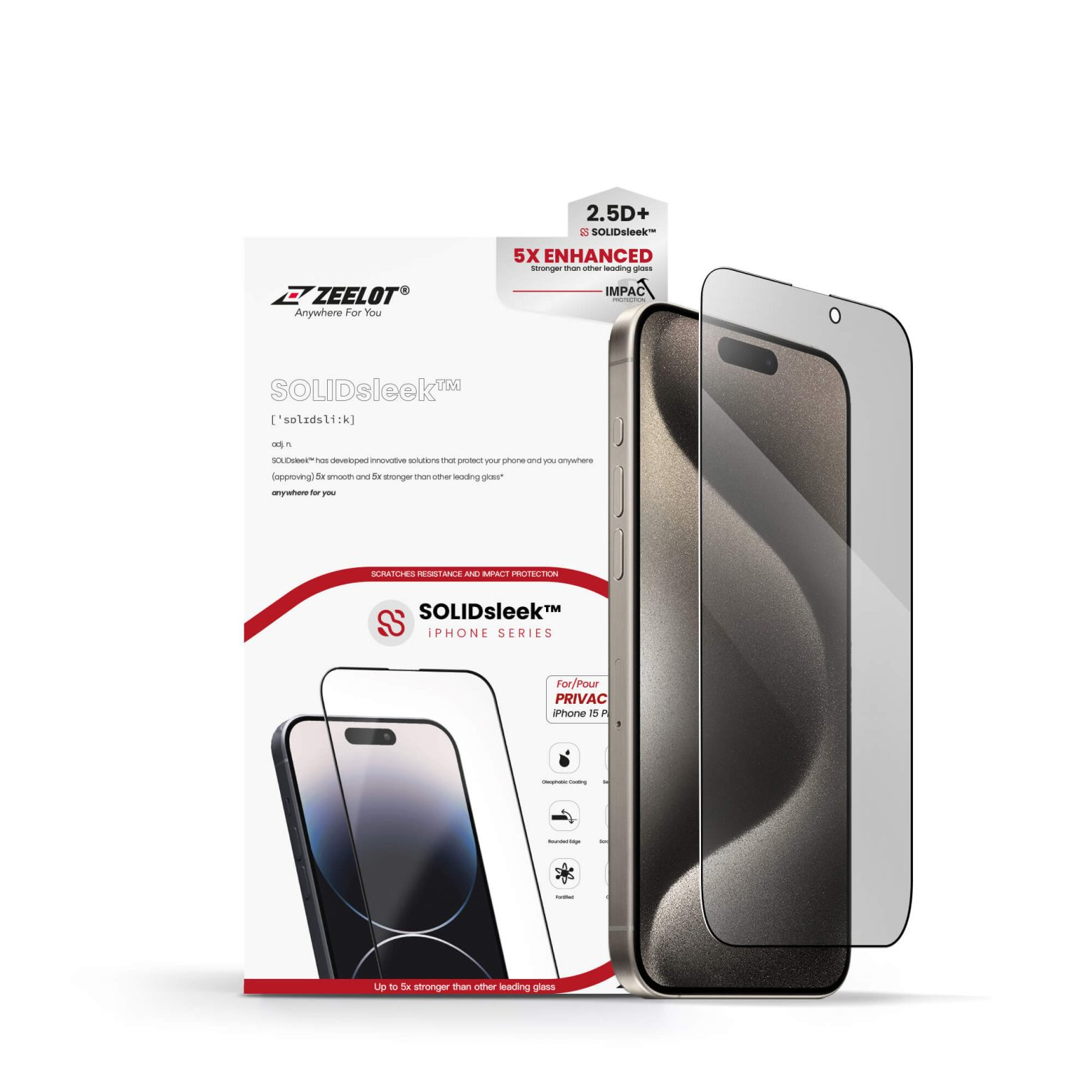 Miếng Dán Cường Lực Chống Nhìn Trộm Cho iPhone 15 Pro/ 15 Pro Max SOLIDsleek ZEELOT