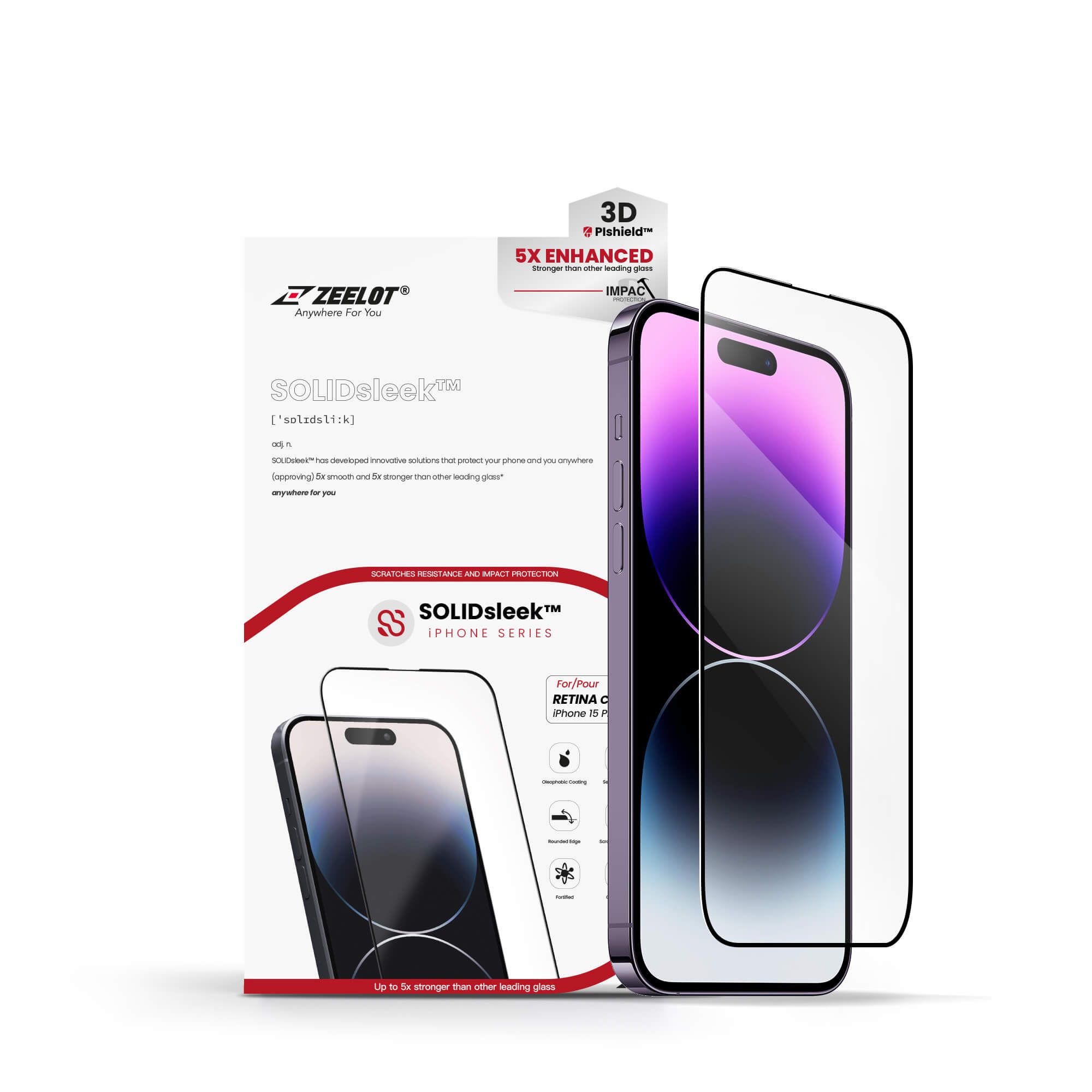 Miếng Dán Cường Lực Trong Suốt Cho iPhone 15 Pro/ 15 Pro Max SOLIDsleek ZEELOT