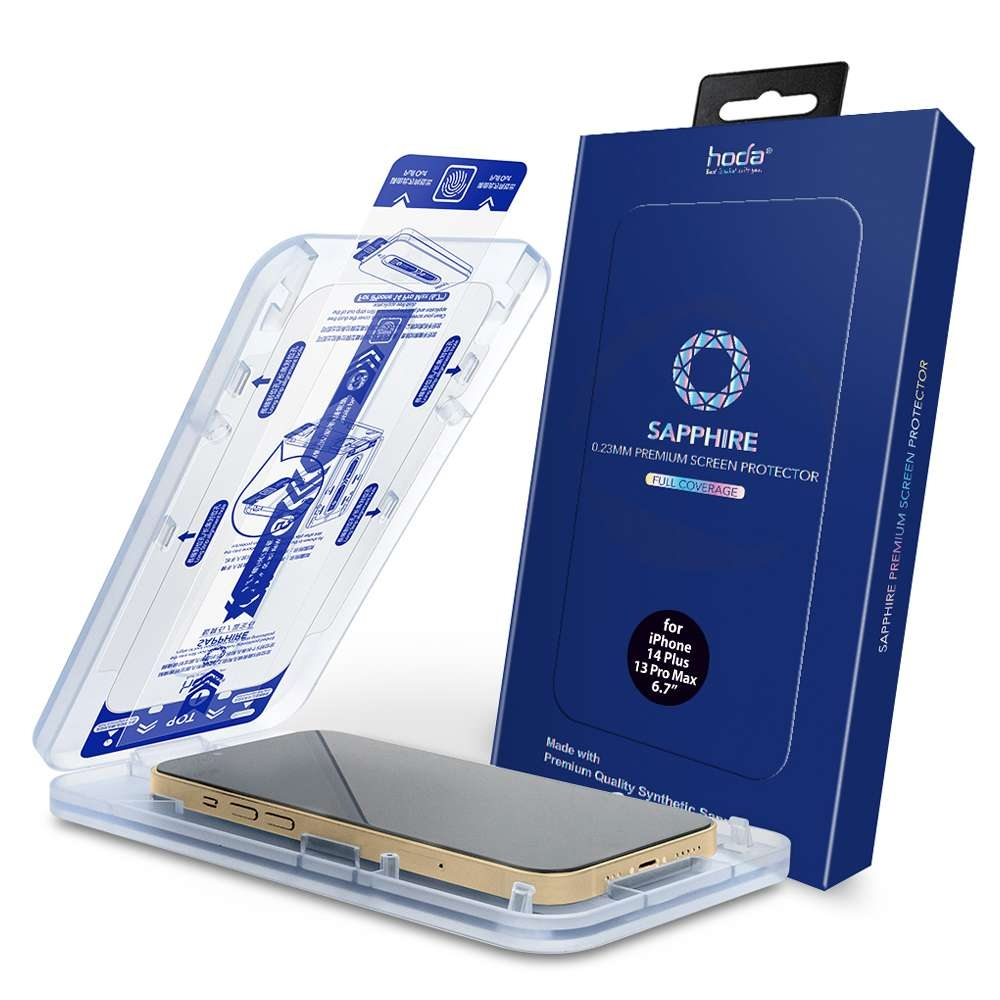Miếng dán cường lực kèm khung trợ dán HODA Sapphire cho iPhone 14 series