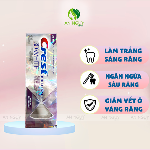 Kem Đánh Răng CREST 3D White Brilliance Vibrant Peppermint Làm Trắng Răng Gấp 3 Lần