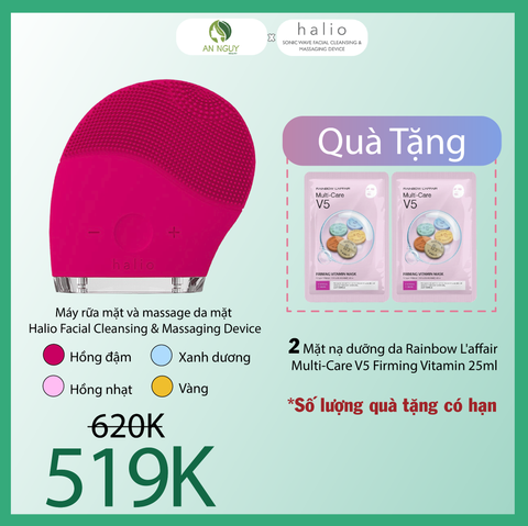 Combo Quà Tặng + Máy Rửa Mặt Và Massage HALIO Facial Cleansing & Massaging Device (Màu Hồng Đậm)