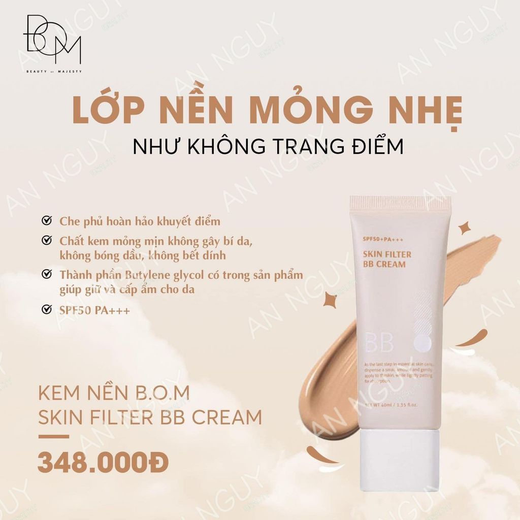 Kem Nền BOM Skin Filter Bb Cream Che Phủ Tự Nhiên, Mỏng Nhẹ Lâu Trôi 40ml