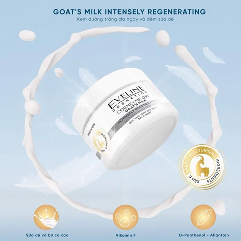 Kem Dưỡng Ẩm Da Sữa Dê Eveline Coenzyme Q10 Goat's Milk Cấp Ẩm, Mềm Mịn Da 50ml