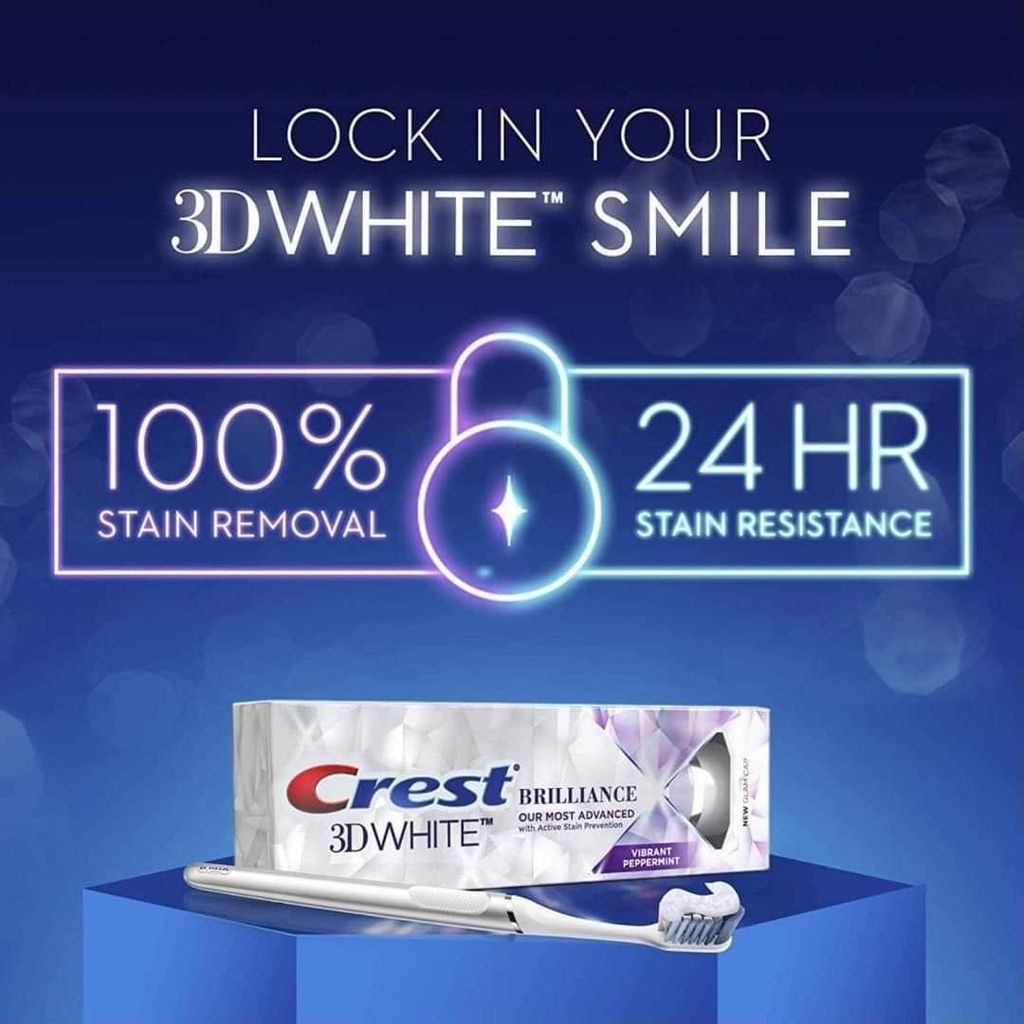 Kem Đánh Răng CREST 3D White Brilliance Vibrant Peppermint Làm Trắng Răng Gấp 3 Lần
