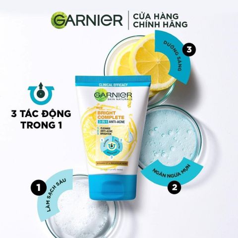 Sữa Rửa Mặt Garnier Bright Complete 3in1 Anti-Acne Ngừa Mụn Sáng Da 90ml