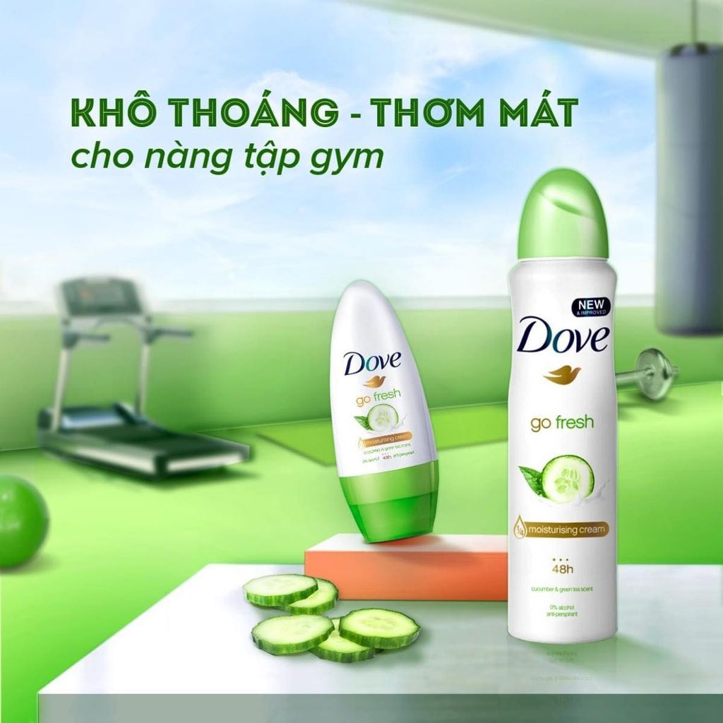 Xịt Khử Mùi Dove Go Fresh Cucumber & Green Tea Anti-perspirant Dưỡng Da Sáng Mịn Dưa Leo & Trà Xanh 150ml