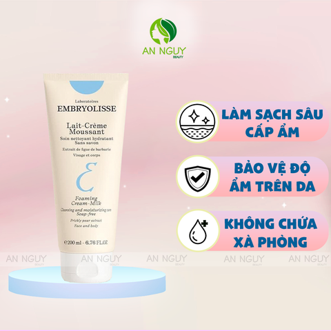 Sữa Rửa Mặt Embryolisse Lait-Crème Moussant Foaming Cream Milk Sạch Sâu Cấp Ẩm 200ml