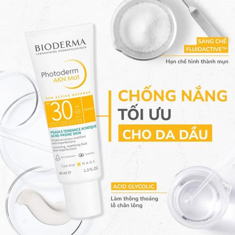 Kem Chống Nắng Bioderma Photoderm AKN Mat SPF30 Dành Cho Da Dầu Mụn 40ml (Mẫu Mới)