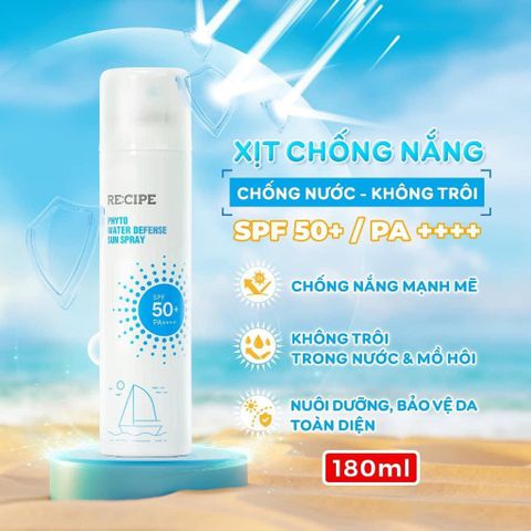 Xịt Chống Nắng RE:CIPE Phyto Water Defense Sun Spray SPF50+ PA++++ Bảo Vệ Da Toàn Diện 180ml