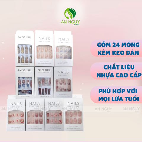 Bộ 24 Móng Tay Giả Kèm Keo Dán Họa Tiết Xinh Xắn