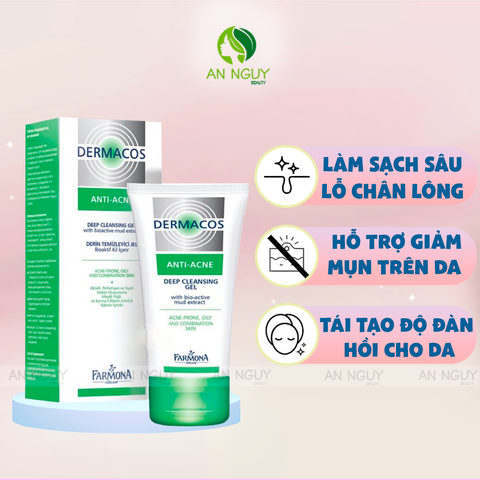 Sữa Rửa Mặt Sạch Sâu, Ngừa Mụn Farmona Dermacos Anti-Acne Deep Cleansing Gel Chứa Bùn Hoạt Tính 150ml