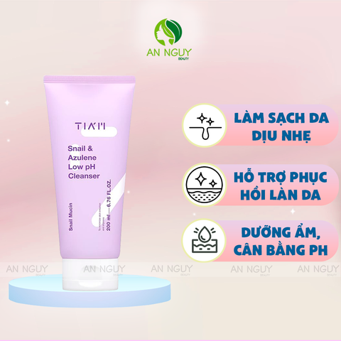 Sữa Rửa Mặt Tia'm Snail & Azulene Low PH Cleanser 200ml