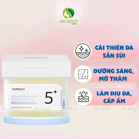 Nước Hoa Hồng Dạng Miếng Toner Pad Numbuzin No.5 Vitamin-Niacinamide Concentrated 70 Miếng
