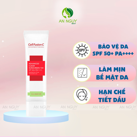 Kem Chống Nắng Cell Fusion C Advanced Clear Sunscreen 100 SPF50+ PA++++ Dành Cho Da Nhạy Cảm 50ml