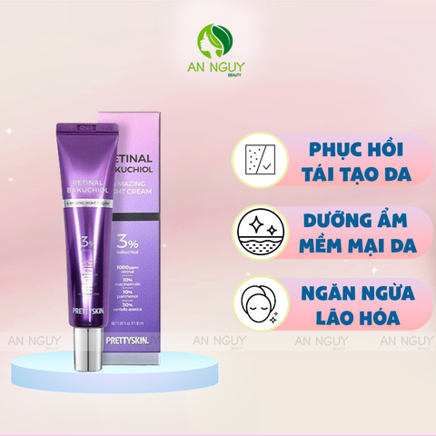 [NHẬP MÃ PTS01 / PTS02] Kem Dưỡng Ban Đêm PrettySkin Retinal BakuChiol A-Mazing Night Cream Tái Tạo, Phục Hồi Da