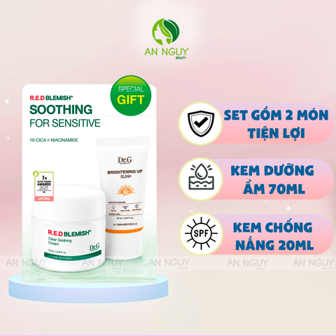 Combo 2 Món Chăm Sóc Da Dr.G - R.E.D Blemish (Kem Dưỡng 70ml + Kem Chống Nắng Brightening 20ml)