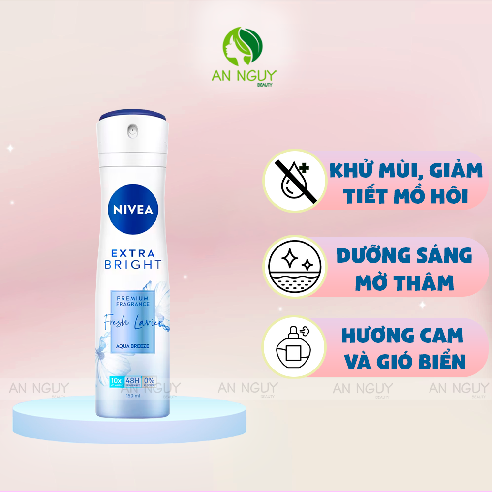 Xịt Khử Mùi Nivea Extra Bright Premium Fragrance Ngăn Mùi, Lưu Hương Thơm Lâu 150ml