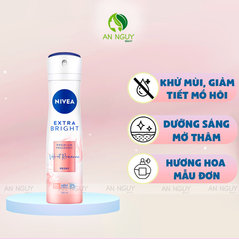 Xịt Khử Mùi Nivea Extra Bright Premium Fragrance Ngăn Mùi, Lưu Hương Thơm Lâu 150ml