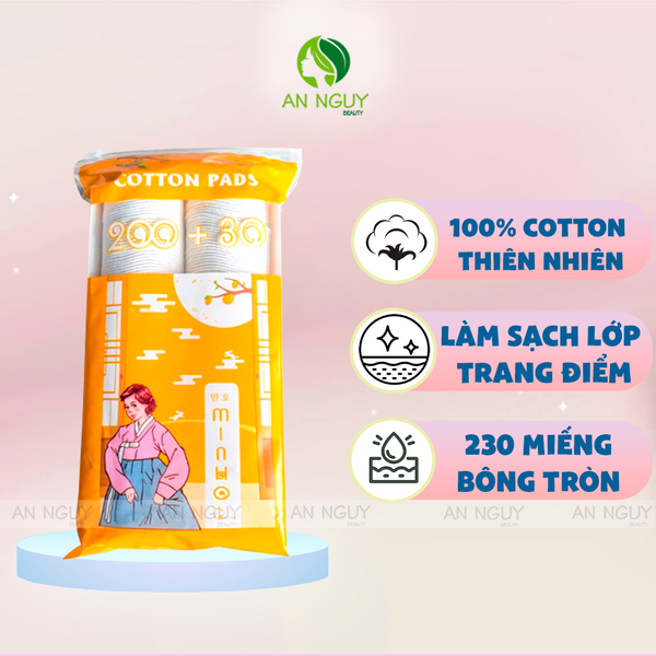 Bông Tẩy Trang Minho 100% Cotton Pads Mềm Mịn 230 Miếng