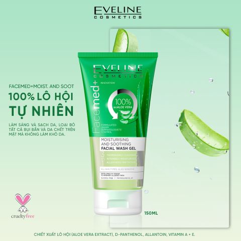 Gel Rửa Mặt Eveline Moisturising And Soothing Facial Wash Gel Aloe Chiết Xuất Nha Đam 150ml