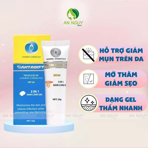 Gel Giảm Mụn Santagift 3 In 1 Skin Care Gel SPF 30 Giảm Thâm, Ngừa Mụn 20g