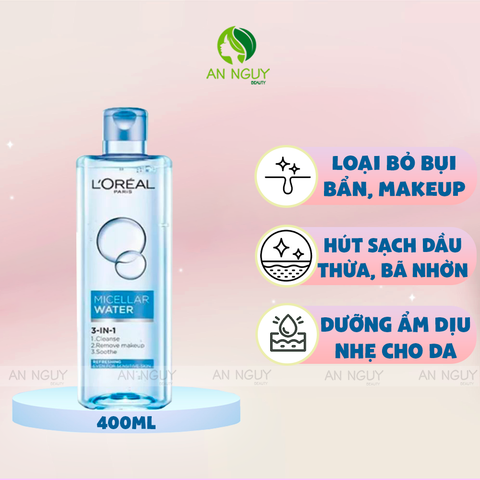 Nước Tẩy Trang L’Oreal Micellar Water 3-in-1 Refreshing Tươi Mát Da Dành Cho Da Dầu, Hỗn Hợp (Xanh Nhạt)
