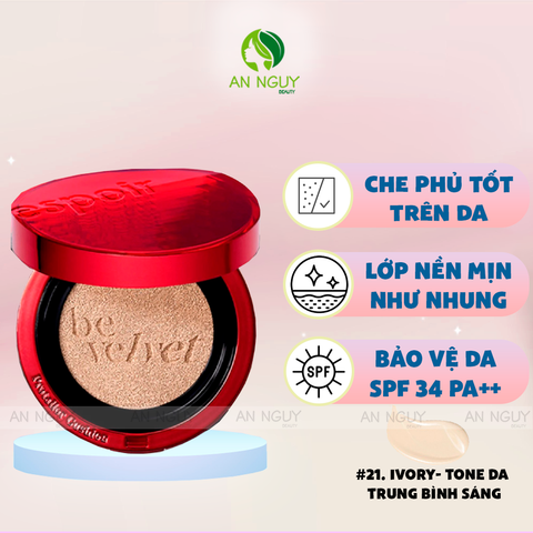 Phấn Nước Espoir Pro Tailor Be Velvet Cover Cushion SPF 34 PA++ Che Phủ Hoàn Hảo (Kèm Lõi) 13g x 2