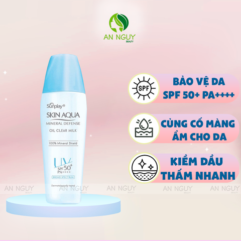 Sữa Chống Nắng Skin Aqua Mineral Defense Oil Clear Milk SPF50+ PA++++ Giảm Dầu Cho Da Dầu, Hỗn Hợp 25gr