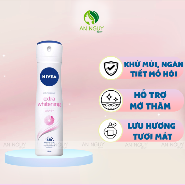 Xịt Ngăn Mùi Nivea Extra Whitening Spray Trắng Mịn & Mờ Thâm 150ml