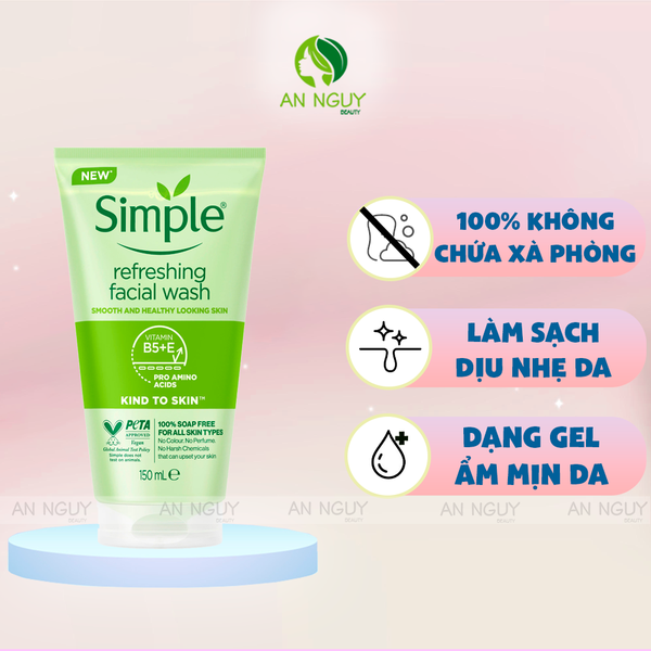 Sữa Rửa Mặt Simple Kind To Skin Refreshing Facial Wash Gel Cho Da Nhạy Cảm