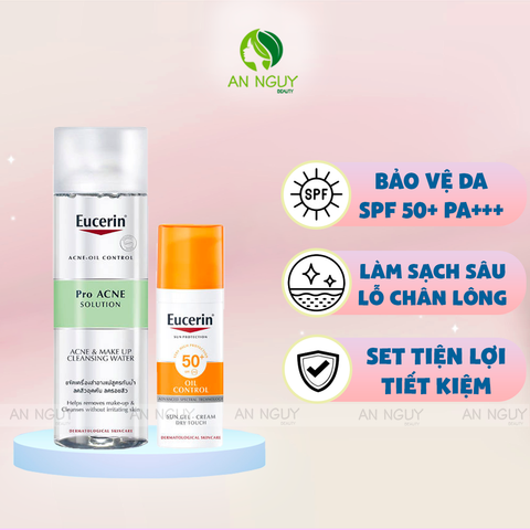 Set Kem Chống Nắng + Tẩy Trang Eucerin Dành Cho Da Dầu, Mụn