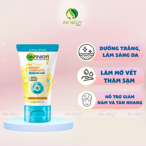 Sữa Rửa Mặt Garnier Bright Complete 3in1 Anti-Acne Ngừa Mụn Sáng Da 90ml