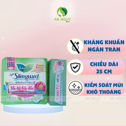 Băng Vệ Sinh Laurier Super Slimguard 25cm Dành Cho Ngày Vừa Và Nhiều 14 Miếng Tặng Kèm 4 Miếng