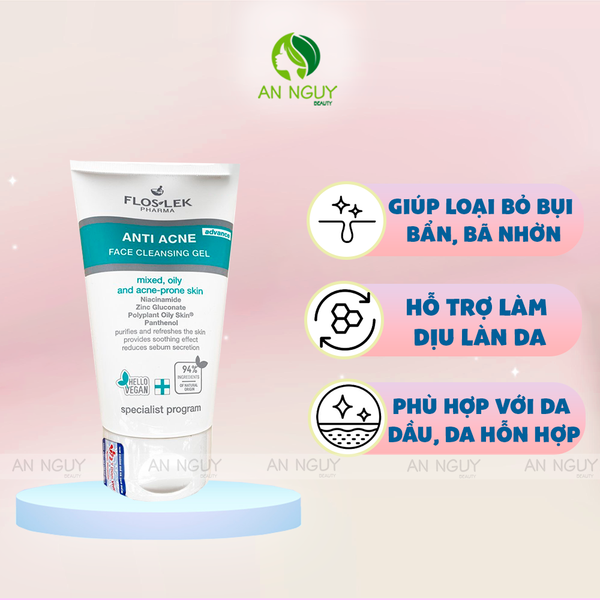 Sữa Rửa Mặt Floslek Anti Acne Bacterial Face Cleansing Gel Cho Da Dầu Mụn 125ml