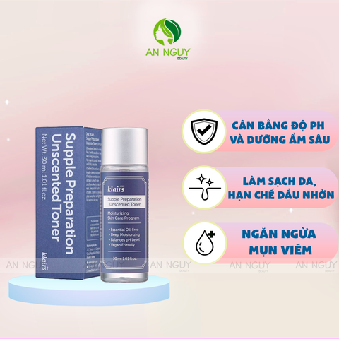 Nước Hoa Hồng Không Mùi Klairs Supple Preparation Unscented Toner Dưỡng Ẩm, Làm Mềm Da Cho Da Nhạy Cảm