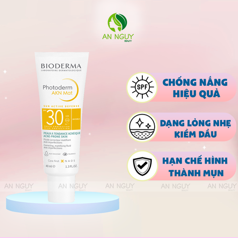 Kem Chống Nắng Bioderma Photoderm AKN Mat SPF30 Dành Cho Da Dầu Mụn 40ml (Mẫu Mới)