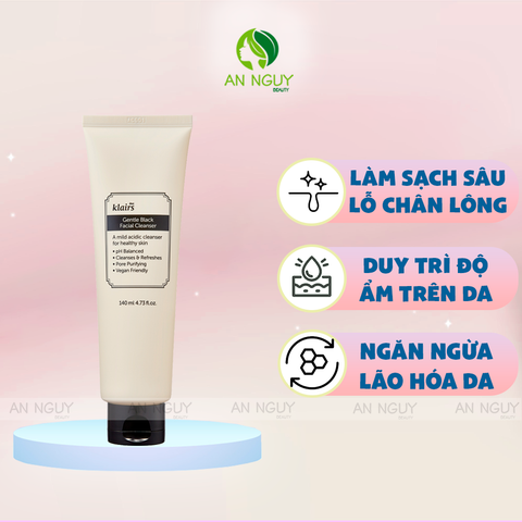 Sữa Rửa Mặt Klairs Gentle Black Facial Cleanser Dưỡng Ẩm, Dịu Nhẹ, Sạch Sâu 140ml