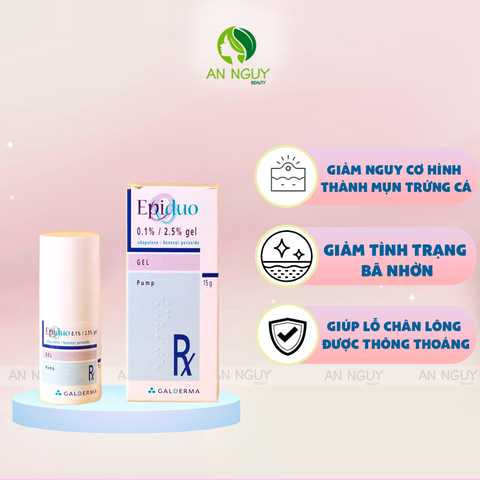 Gel Trị Mụn Epiduo 0.1% Adapalene /2.5% Benzoyl Peroxide Giảm Mụn Viêm, Mụn Mủ, Mụn Trứng Cá 15gr