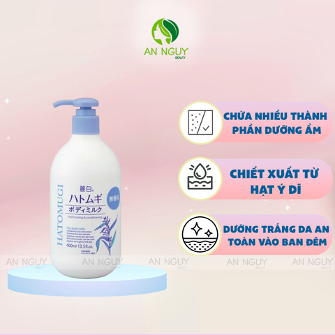 Sữa Dưỡng Thể Không Mùi Hatomugi Moisturizing & Conditioning The Body Milk Dành Cho Ban Đêm 400ml